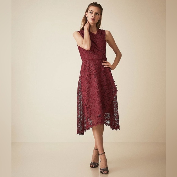 REISS Rayna Wrap Front Lace Dress - Picture 3 of 11